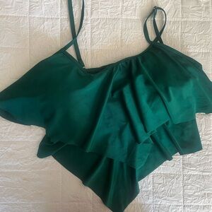 SHEIN Dark Green Ruffled Bikini Top